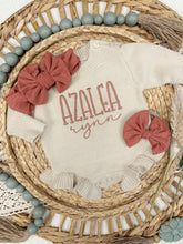 Load image into Gallery viewer, Personalized Baby Girl Newborn Outfit | Oatmeal Sweater Romper Pink Baby Name