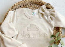 Load image into Gallery viewer, Personalized Gender Neutral Baby Outfit | Oatmeal Romper Beige Baby Name