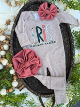 Load image into Gallery viewer, Personalized Baby Girl Outfit | Mocha Brown Romper Pink Green Custom Baby Name