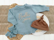 Load image into Gallery viewer, Personalized Baby Boy Outfit | Sweater Bubble Romper Blue Baby Name