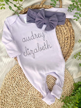 Load image into Gallery viewer, Personalized Baby Girl Outfit | Purple Romper Dark Purple Custom Baby Name