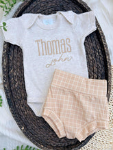 Load image into Gallery viewer, Personalized Baby Boy Outfit | Oatmeal Beige Bodysuit Honey Beige Custom Name