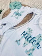 Load image into Gallery viewer, Personalized Girl Baby Outfit | White Romper Soft Green Initial Baby Name