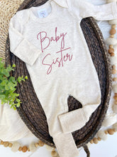 Load image into Gallery viewer, Baby Sister Outfit | Oatmeal Romper Pink Baby Sister