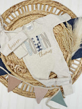 Load image into Gallery viewer, Personalized Baby Boy Outfit | Oatmeal Romper Blue Beige Plaid Neutral Baby Name