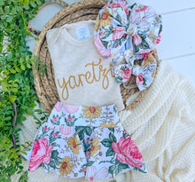 Load image into Gallery viewer, Personalized Baby Girl Outfit | Oatmeal Beige Bodysuit Chunky Yellow Baby Name