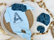 Load image into Gallery viewer, Personalized Baby Girl Outfit | Blue Romper Blue Floral Letter