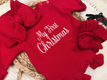 Load image into Gallery viewer, My First Christmas Baby Girl Sweater Romper – Red