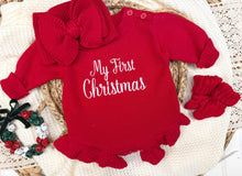 Load image into Gallery viewer, My First Christmas Baby Girl Sweater Romper – Red