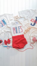 Load image into Gallery viewer, Personalized Baby Boy Outfit | Oatmeal Beige Bodysuit Red White and Blue Custom Baby Name