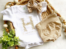 Load image into Gallery viewer, Personalized Baby Girl Outfit | Oatmeal Bodysuit Muted Blue Floral Baby Name -Harper Maelyn