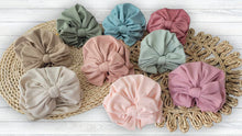 Load image into Gallery viewer, Ribbed baby handmade turban Baby fabric, toddler hair accessory, matching sibling hats, neutral headband for baby