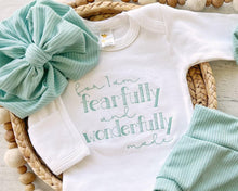 Load image into Gallery viewer, Vintage floral baby girl outfit with bummies, baby girl outfit coming home outfit, personalized baby outfit Fearfully and wonderfully made