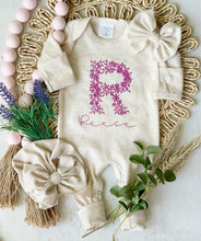 Load image into Gallery viewer, Personalized Baby Girl Coming Home Outfit Floral Pink Baby Name Romper, Custom Name Hospital Outfit, Special baby shower gift girl