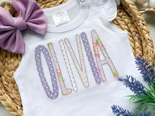 Load image into Gallery viewer, Personalized baby girl romper, vintage floral infant coming home outfit, baby shower gift, newborn outfit ruffle flutter, custom name