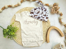 Load image into Gallery viewer, Cowboy Newborn Outfit Western Baby Shower Gift, coming home outfit for baby boy, farm baby boy outfit, hospital outfit for boy cowprint