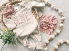 Load image into Gallery viewer, baby girl going home outfit personalized baby name onesie romper