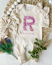 Load image into Gallery viewer, Personalized Baby Girl Coming Home Outfit Floral Pink Baby Name Romper, Custom Name Hospital Outfit, Special baby shower gift girl