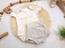 Load image into Gallery viewer, Personalized beige newborn outfit, custom name girl, coming home outfit for baby girl, baby girl outfit, aesthetic baby clothes oatmeal