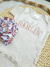 Load image into Gallery viewer, Baby Girl Highland Cow Outfit with Bummies, Hello Darlin Baby Girl Outfit, Going Home Newborn Baby Outfit Cowgirl Farm Girl Pink, Hospital