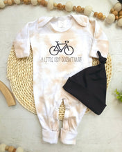 Load image into Gallery viewer, baby boy outfit hat set, baby mountain biking romper boy coming home outfit baby shower gift sleeper with footies a little dirt doesn't hurt