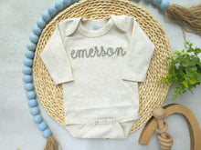 Load image into Gallery viewer, Personalized blue and beige newborn outfit, custom name boy, baby boy coming home outfit, hospital outfit for boy baby shower gift