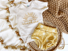 Load image into Gallery viewer, Vintage floral baby girl outfit with bummies, cottagecore baby girl outfit, personalized baby outfit bows, gold sun fall baby girl outfit