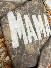 Load image into Gallery viewer, Camo Mama Sweatshirt – White Lace Appliqué Crewneck