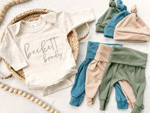 Load image into Gallery viewer, Personalized Baby Boy Outfit | Oatmeal Bodysuit Mix Match Pants Custom Baby Name