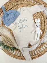 Load image into Gallery viewer, Personalized Neutral Newborn Baby Outfit | Oatmeal Baby Romper Tan Baby Name
