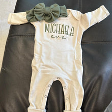 Load image into Gallery viewer, Personalized Baby Girl Newborn Outfit | Natural Oatmeal Romper Custom Color Baby Name