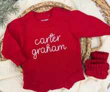 Load image into Gallery viewer, Personalized Red Baby Christmas Sweater Romper