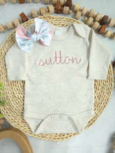 Load image into Gallery viewer, Personalized Baby Girl Outfit | Oatmeal Beige Bodysuit Pink Baby Name