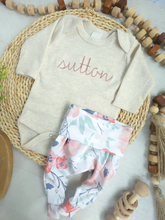 Load image into Gallery viewer, Personalized Baby Girl Outfit | Oatmeal Beige Bodysuit Pink Baby Name