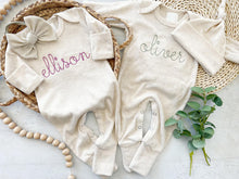 Load image into Gallery viewer, Personalized Newborn Twins Baby Outfit Matching Minimalist Stitch Baby Name - bean