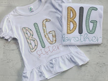Load image into Gallery viewer, Personalized big sister, big brother, baby matching outfits, matching sibling shirts, made to match outfits, hospital outfits