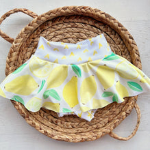Load image into Gallery viewer, Personalized summer lemon outfit, lemon baby bummies, embroidered lemon baby girl, first birthday outfit, coming home outfit for girl