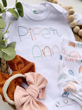 Load image into Gallery viewer, Boho Rainbow baby girl outfit with bummies, rainbow baby girl, newborn baby outfit, hospital outfit
