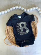 Load image into Gallery viewer, Green camo baby boy outfit, bummies, camo print outfit for baby boy, black personalized outfit, boys newborn outfit pants