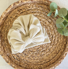 Load image into Gallery viewer, Ribbed baby handmade turban Baby fabric, toddler hair accessory, matching sibling hats, neutral headband for baby