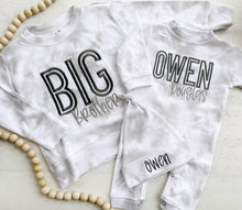 Load image into Gallery viewer, Personalized smoke gray romper newborn outfit, coming home outfit for baby boy, light gray tie dye baby outfit, hospital outfit for boy