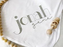 Load image into Gallery viewer, Personalized baby blanket, custom name infant coming home outfit, baby shower gift, baby girl, baby boy name blanket, pink, blue, green