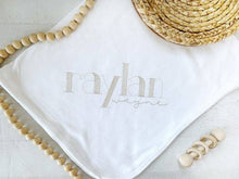Load image into Gallery viewer, Personalized baby blanket, custom name infant coming home outfit, baby shower gift, baby girl, baby boy name blanket, pink, blue, green