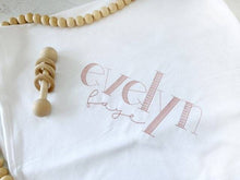 Load image into Gallery viewer, Personalized baby blanket, custom name infant coming home outfit, baby shower gift, baby girl, baby boy name blanket, pink, blue, green