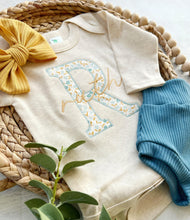 Load image into Gallery viewer, Personalized blue yellow newborn outfit,custom name girl, coming home outfit for baby girl, baby girl outfit, hospital outfit girl, floral