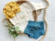 Load image into Gallery viewer, Personalized blue yellow newborn outfit,custom name girl, coming home outfit for baby girl, baby girl outfit, hospital outfit girl, floral