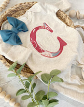 Load image into Gallery viewer, Personalized baby girl romper and hat set, vintage floral infant coming home outfit, baby shower gift, sleeper with footies, red blue beige