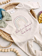 Load image into Gallery viewer, Baby girl outfit gift rainbow newborn outfit rainbow baby gender neutral romper boho rainbow simple rainbow custom sleeper rust rainbow