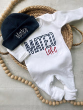 Load image into Gallery viewer, Personalized red white blue newborn outfit, coming home outfit for baby boy, baby boy outfit hospital outfit for boy 4th of july fourth