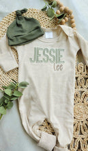 Load image into Gallery viewer, Personalized green, and beige newborn outfit, coming home outfit for baby boy, baby boy outfit, hospital outfit for boy baby woodland